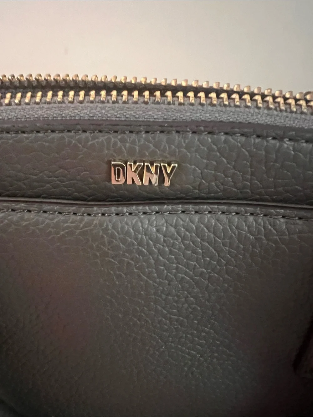 DKNY Gray Pebbled Leather Satchel with Gold Hardware